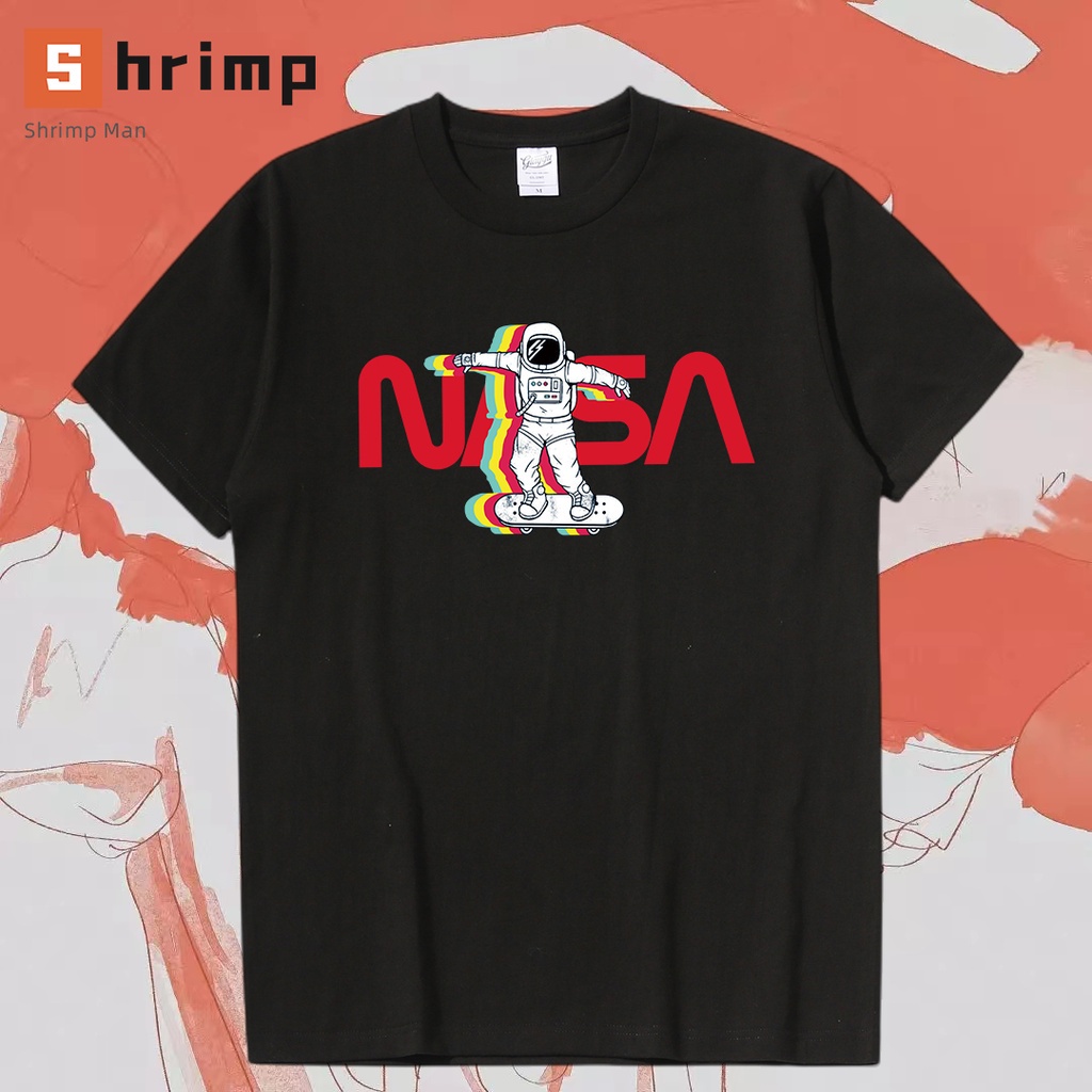 tee-เสื้อตราหานคู่-เสื้อยืดนักบินอวกาศแขนสั้นสไตล์ยุโรปและอเมริกา-nasa-stitch-เสื้อยืดลายการ์ตูนlnj-21