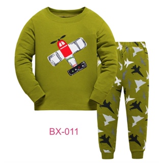 L-HUBX-011 ชุดนอนเด็กผู้ชาย ผ้าเนื้อบางนิ่ม สีเขียว ลายเครื่องบิน 🚒 พร้อมส่งด่วนจาก กทม.🇹🇭
