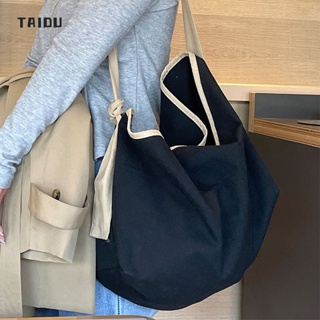 TAIDU กระเป๋าสะพายข้างแฟชั่นใหม่ กระเป๋าผ้าแคนวาสสีตัดกัน สไตล์ลำลองที่เข้าได้กับทุกชุด การเดินทางของนักเรียน ความจุขนาดใหญ่