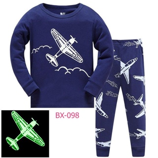 L-HUBX-098 ชุดนอนเด็กผู้ชาย ผ้าเนื้อบางนิ่ม สีน้ำเงินจรวดเครื่องบิน =เรืองแสงในที่มืด=🚅พร้อมส่งด่วนจาก กทม.🇹🇭