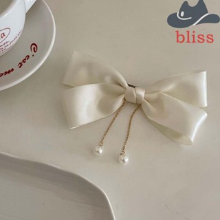 Bliss ยางรัดผม ผ้าซาติน ประดับโบว์ มุก สไตล์เกาหลี