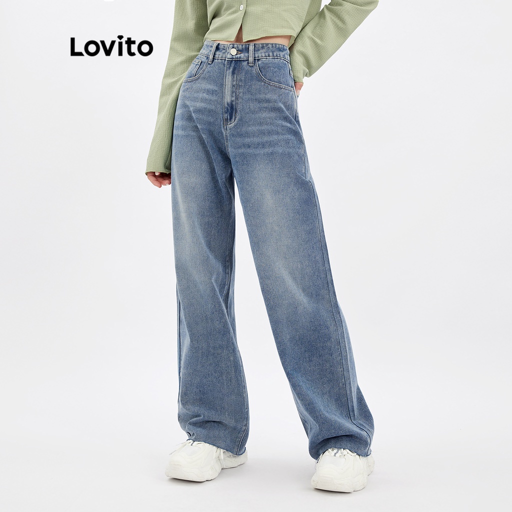 ภาพหน้าปกสินค้าLovito กางเกงยีนขาบาน เอวสูง ลําลอง สีฟ้า L30AD050 จากร้าน lovito.th บน Shopee