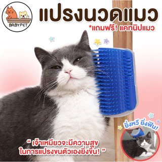 【K】BABY PET 😺หวีขนแมว 🐈 แปรงนวดขนแมว แบบติดผนัง ให้แมวเข้าไปถู สำหรับแมวทุกวัย แถมฟรี! Catnip 1 ซอง 😻💗