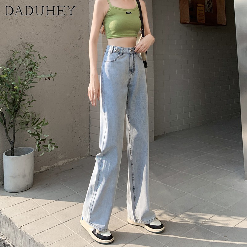 daduhey-ready-stock-korean-style-womens-new-retro-high-waist-wide-leg-straight-loose-waist-adjustable-fashion-casual-pants-jeans