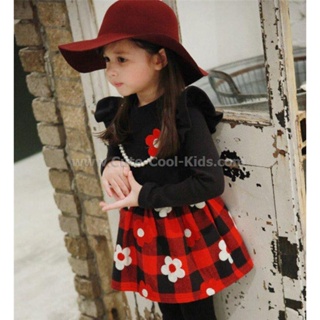 Dress-154 ชุดกระโปรงสาวน้อย แบบเกาหลี - สีดำแดง Size-110 (4-5Y)
