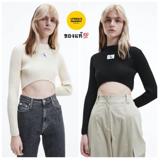 พรีออเดอร์ เสื้อแขนยาว ไหมพรม Calvin Klein SLIM CROPPED BADGE JUMPER