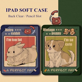 เคสนิ่ม ลายกระต่าย และสุนัขน่ารัก พร้อมช่องใส่ดินสอ สําหรับ iPad Gen10 7 8 9 Pro11 นิ้ว Pro12.9 นิ้ว 2022 Air4 Air5 mini6