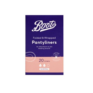 Boots Folded & Wrapped Pantyliners Normal 20S บู๊ทส์ โฟล์ด แอนด์ แรปด์ แพนตี้ไลน์เนอร์ส นอร์มอล แผ่นอนามัย 20 ชิ้น