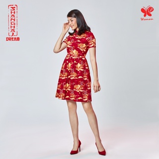 ภาพหน้าปกสินค้าPapillon - Woman Shanghai Dream  Satin Dress with Sleeves เดรสตรุษจีน พิมพ์ลายมังกร ที่เกี่ยวข้อง