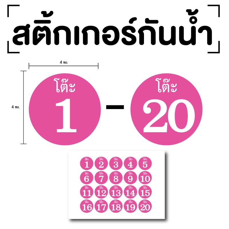 สติ๊กเกอร์-ตัวเลขโต๊ะ-สติกเกอร-ตัวเลข-1-20-ขนาด-4x4ซม-สีชมพูเลขขาว-1แผ่น-20ดวง-รหัส-e-073