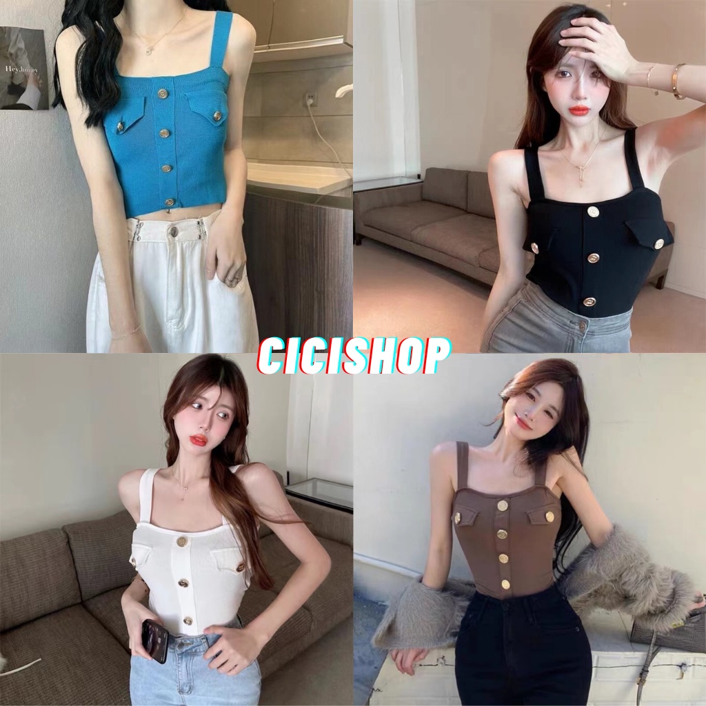 SALE 8.8 Cicishop(7252) เสื้อกล้ามครอปไหมพรมดีเทลซิปหน้า ชิคๆ สายแฟต้องไม่พลาด