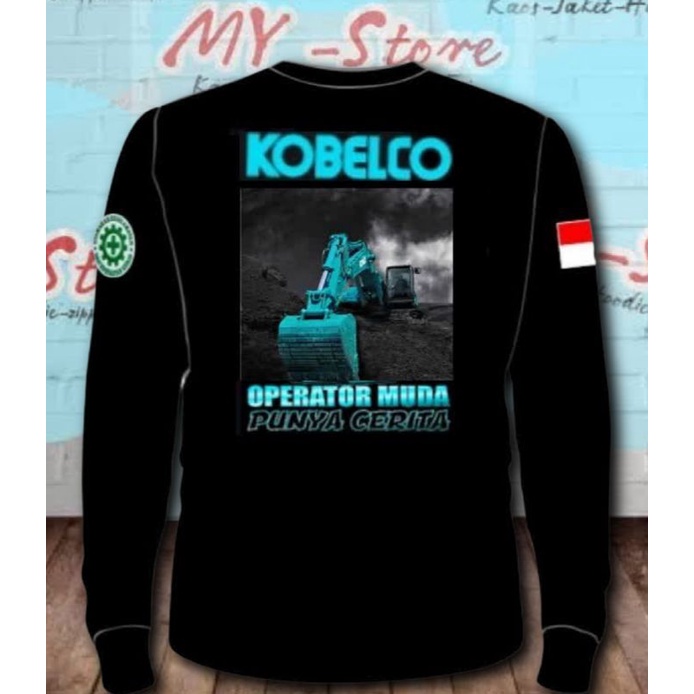 เสื้อยืดแขนยาว-ลายรถขุด-kobelco-สีดํา-สําหรับเด็ก