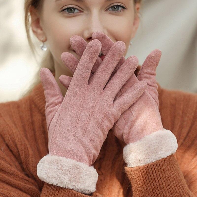 ผู้หญิงถุงมือฤดูหนาวหน้าจอสัมผัสหนังนิ่มอบอุ่นถุงมือเต็มนิ้วเลดี้กลางแจ้งกีฬาถุงมือขับรถ