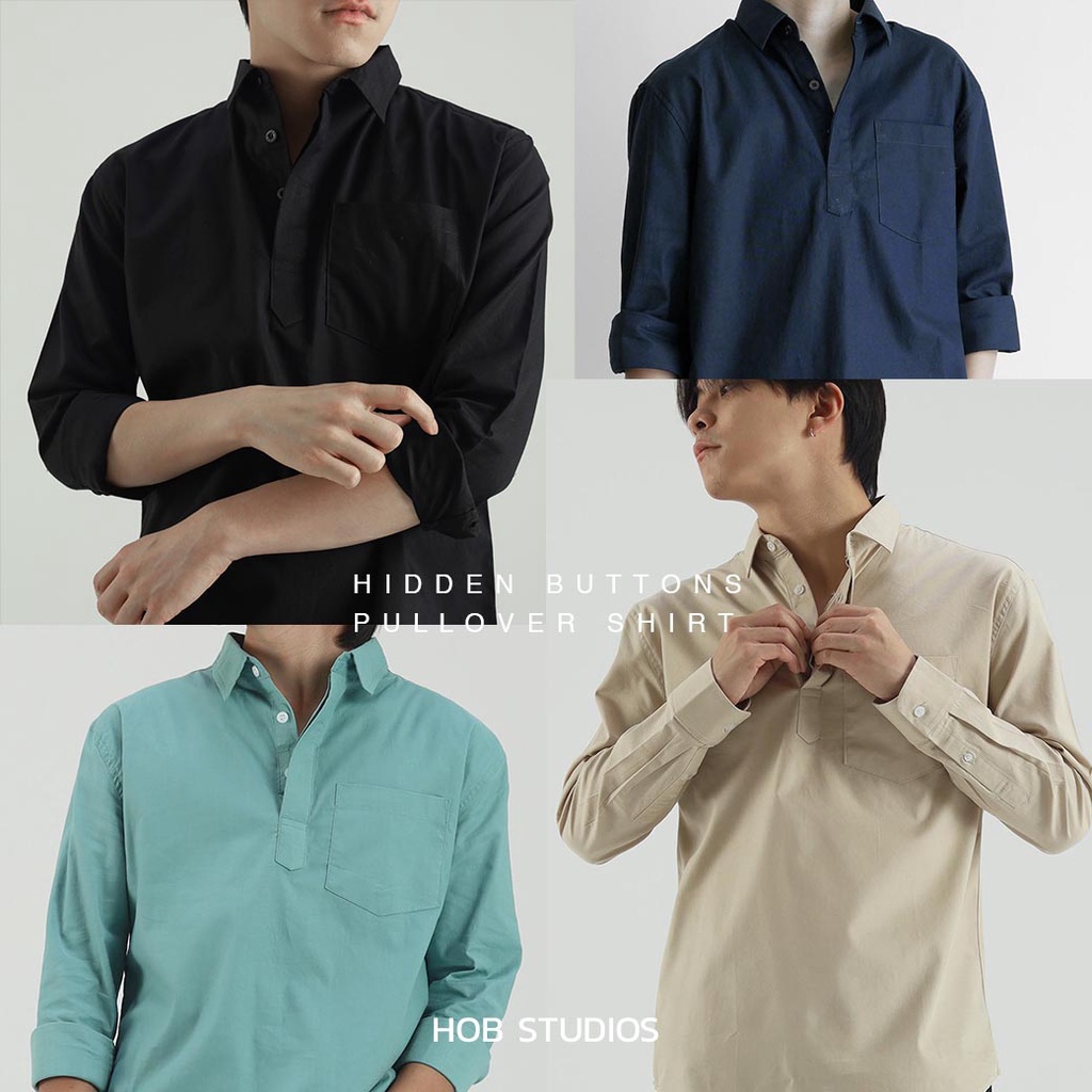 ภาพหน้าปกสินค้า️ทักแชทรับโค้ดลดเพิ่ม Hidden buttons pullover shirt เสื้อเชิ้ตผู้ชายรุ่นสวมหัวกระดุมซ่อน 8 (5625)