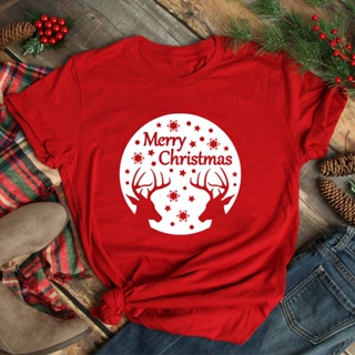คริสต์มาส เสื้อยืดแขนสั้น พิมพ์ลายกราฟิก Merry Christmas Reindeer เหมาะกับปาร์ตี้คริสต์มาส แฟชั่นฤดูหนาว เสื้อครอบครัว
