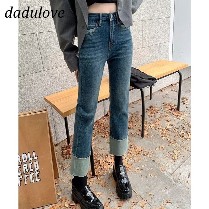 dadulove-new-korean-version-of-ins-rolled-edge-straight-jeans-high-waist-niche-fashion-womens-cropped-pants