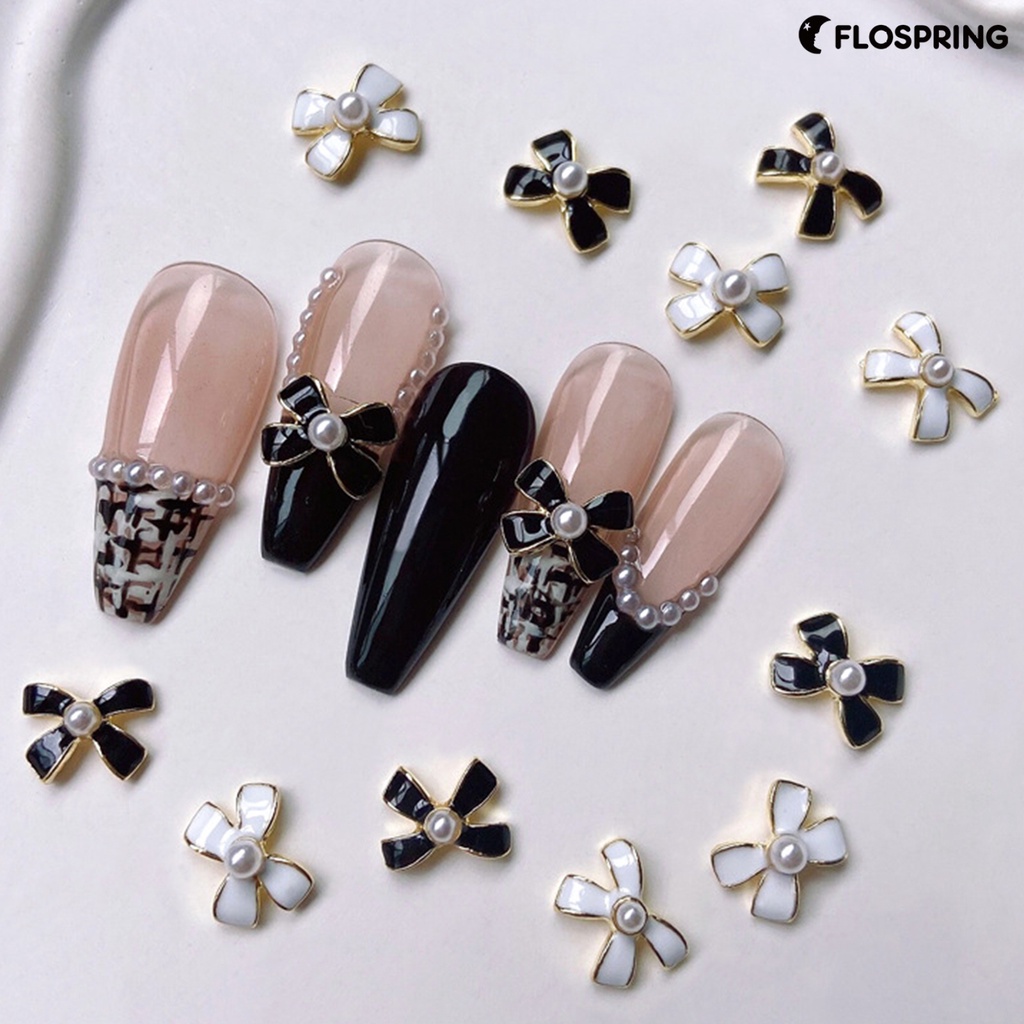 flospring-อุปกรณ์ตกแต่งเล็บ-ไข่มุกปลอม-แต่งโบว์-โลหะ-สีดํา-สีขาว-diy-5-ชิ้น