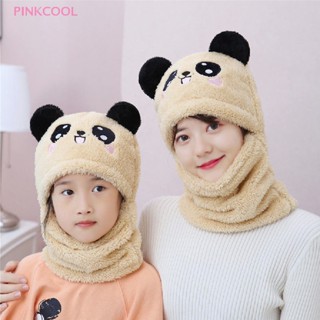 Pinkcool ใหม่ หมวกผ้าพันคอ ผ้าฟลีซ ลายการ์ตูนน่ารัก สองชิ้น ให้ความอบอุ่น แฟชั่นฤดูใบไม้ร่วง และฤดูหนาว สําหรับแม่ และเด็ก ขายดี