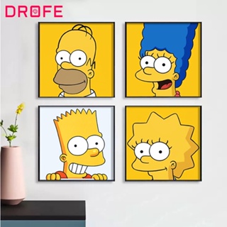 Drofe 【20*20 ซม. พร้อมกรอบ】ภาพวาดดิจิทัล อะคริลิค ลายอนิเมะ The Simpsons สําหรับตกแต่งผนังบ้าน DIY