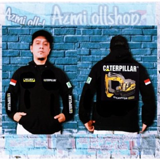 เสื้อกันหนาว มีฮู้ด แต่งซิป ลาย Caterpillar 320D