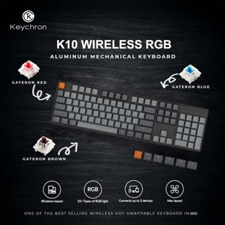 【พร้อมส่งของ】Keychron K10 คีย์บอร์ดไร้สาย ภาษาไทย ไฟลอด Wireless Hot swappable mechanicalคีย์บอร์ดเกมมิ่งโหมดคู่ 104 คีย