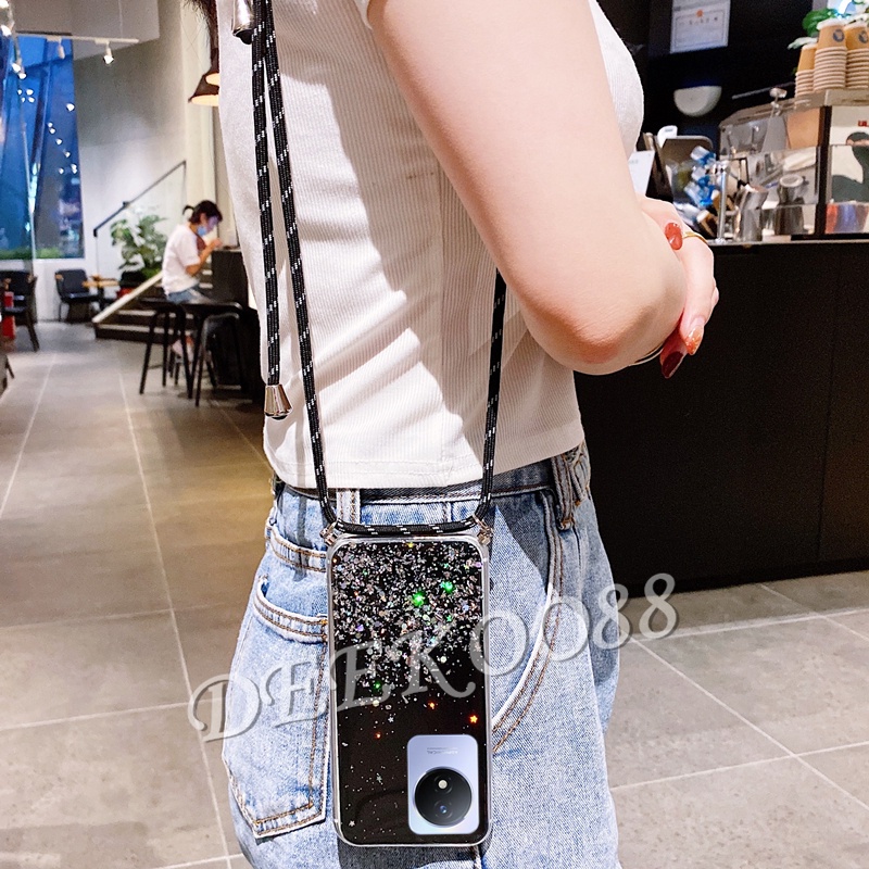 เคสโทรศัพท์มือถือใส-วีโว่-vivo-v25-pro-v25e-y02-y02s-y16-y22-y22s-y30-y35-y55-y55-y75-y77-5g-4g-phone-case-lanyard-bling-glitter-transparent-clear-smartphone-casing-back-cover-with-shoulder-strap-rope