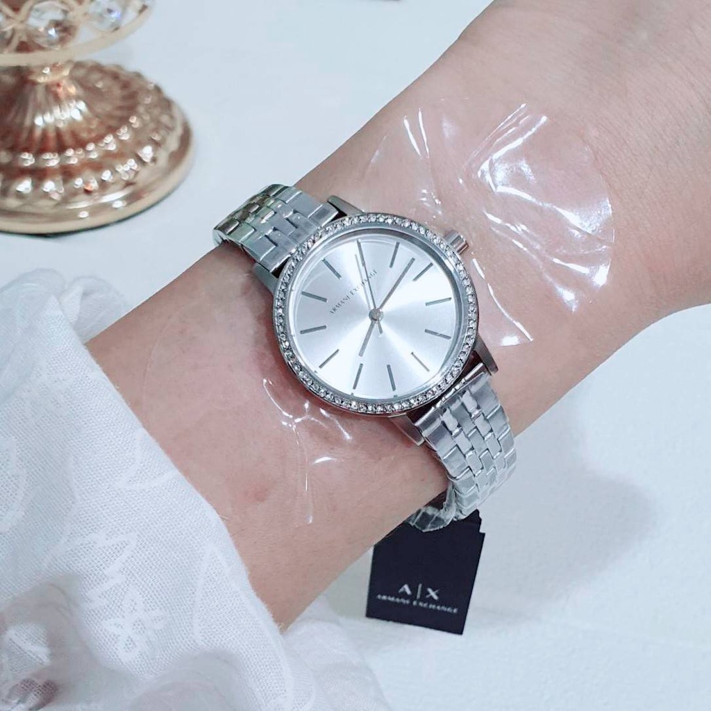 แท้-พร้อมส่ง-นาฬิกา-หน้าปัด-30-มม-armani-exchange-ladies-three-hand-silver-stainless-steel-watch-nib-ax5541