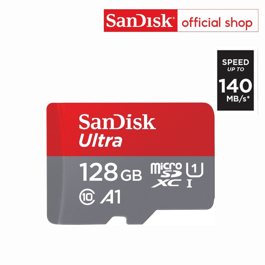 ราคาและรีวิวSanDisk Ultra MicroSDXC UHS-I 128GB ความเร็วสูงสุด 140 MB/s U1 A1 (SDSQUAB-128G-GN6MN)