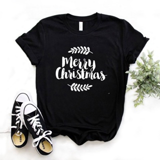 Merry Christmas leaf Print Women tshirt Cotton Casual Funny Gift For Lady Yong Girl Top Tee 6 Color t-shirt  xmas