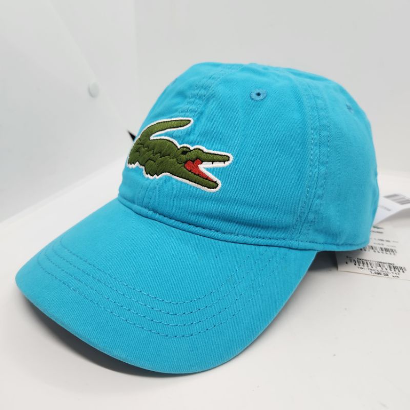 ของแท้-หมวก-lacoste-ฟรีไซส์-สีฟ้าสวย-จระเข้ลายปักโลโก้ใหญ่