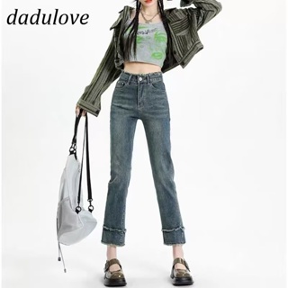 DaDulove💕 New Korean Version of Raw Edge Jeans Niche High Waist Straight Pants Womens Fashion Cropped Pants