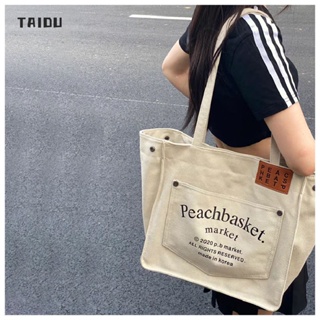 TAIDU กระเป๋าสะพายข้างแฟชั่นเกาหลีรุ่นใหม่ กระเป๋าผ้าใบสไตล์เฉพาะ การพิมพ์แฟชั่นที่ตรงกันทั้งหมด การเดินทางของนักเรียน ความจุขนาดใหญ่