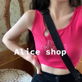 Alice สีชมพู กล้ามสีขาวเซ็กซี่ ins เสื้อครอปเสื้อยืดแขนกุด 2023 y2k FS707796