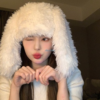 Ch*【พร้อมส่ง】หมวกกันหนาว ผ้ากํามะหยี่ขนนิ่ม รูปหูกระต่าย สีพื้น สําหรับผู้ใหญ่