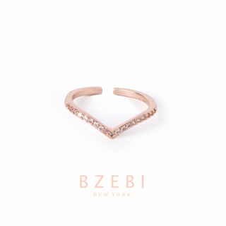 BZEBI แหวนแฟชั่น ทรงตัว V ผู้หญิง มินิมอล ประดับเพชร เครื่องประดับ สไตล์เกาหลี สําหรับหมั้น งานแต่งงาน ปรับได้ สําหรับผู้หญิง 200r