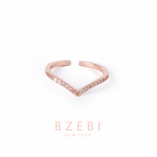 BZEBI แหวนแฟชั่น ทรงตัว V ผู้หญิง มินิมอล ประดับเพชร เครื่องประดับ สไตล์เกาหลี สําหรับหมั้น งานแต่งงาน ปรับได้ สําหรับผู้หญิง 200r