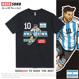 【HOT】2022 Qatar World Cup Argentina เสื้อยืดแขนสั้น Messi เสื้อฟุตบอล No. 10 Maradona C Ronaldo Brazil male100%cotton