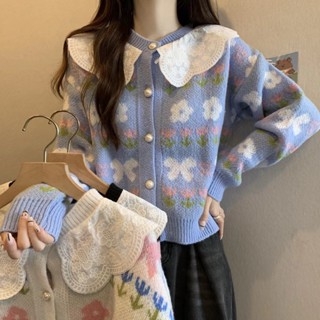 มาใหม่ Splice ลูกไม้ Lapel ถักคาร์ดิแกนผู้หญิงสลิมพอดีเสื้อสเวตเตอร์ด้านบน