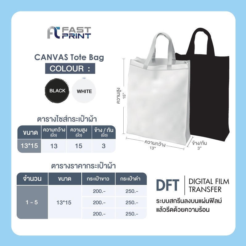 สกรีนถุงผ้าแคนวาส-กระเป๋าผ้า-ออกแบบเองได้ไม่ซ้ำใคร-dft-ไม่มีขั้นต่ำ-ผลิตเพียง-2-3-วันเท่านั้น-dft-dtf