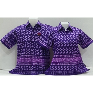 เสื้อลายไทยอัดกาวคอเชิ้ต - สีม่วงลายขอใหม่ล่าสุด ผู้ชาย/ผู้หญิง