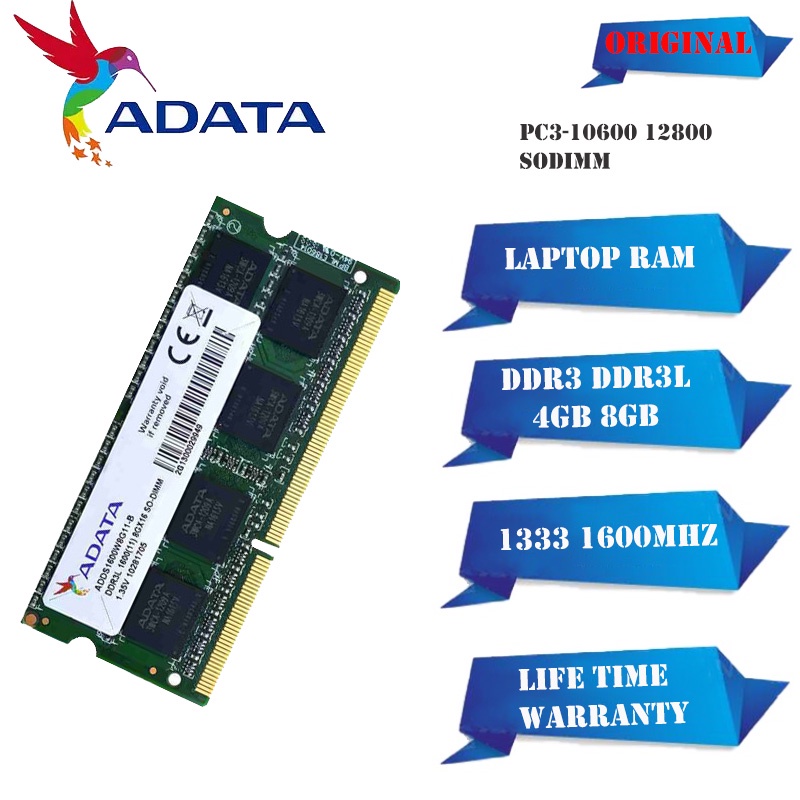 ใหม่-หน่วยความจําแล็ปท็อป-โน้ตบุ๊ก-adata-ram-ddr3-ddr3l-1066-1333-1600mhz-2gb-4gb-8gb-pc3