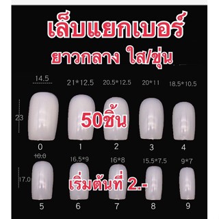 พร้อมส่ง เล็บpvc ยาวกลาง(สั้นกลาง)1ถุง 50ชิ้น แยกเบอร์0-9