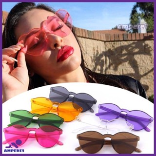 Love Heart Shape Sunglasses Women Candy Color Rimless Tint Clear Lens Glasses Round Sunglasses -AME1