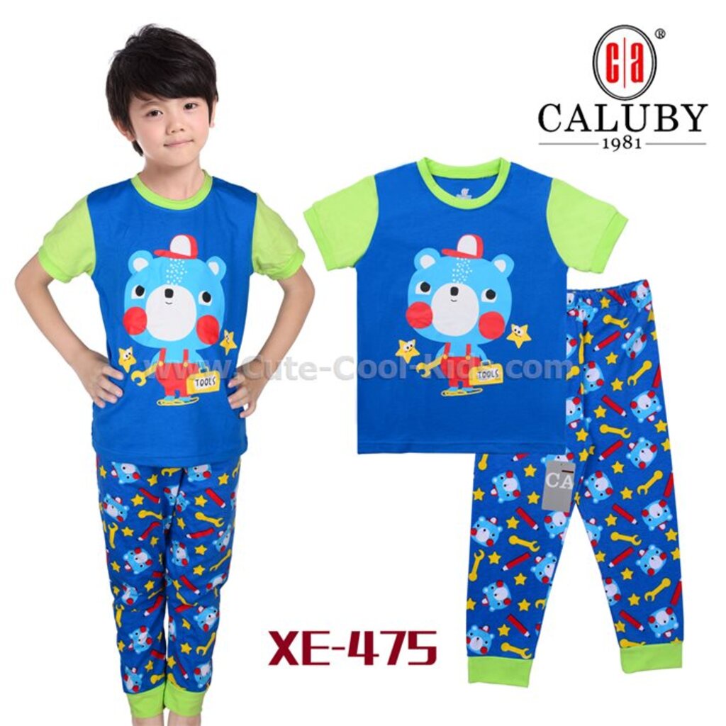 xe-475-ชุดนอนเด็กชาย-แนวเข้ารูป-slim-fit-ผ้า-cotton-100-เนื้อบาง-สีน้ำเงิน-ลายแมว