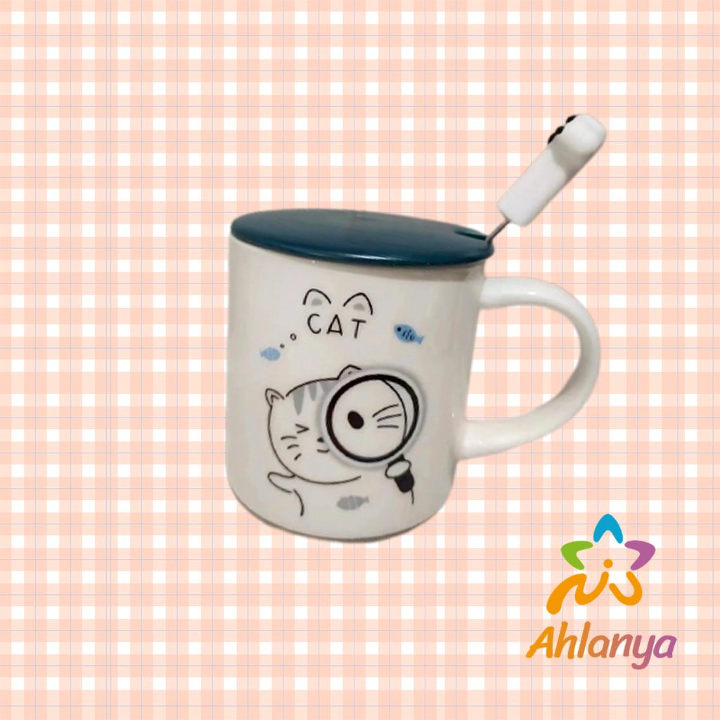 ahlanya-แก้วนมเซรามิก-ชุดแก้วกาแฟฝาปิดเเถมช้อน-ฝาปิดแบบคละ-tableware