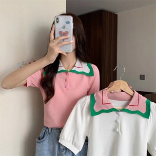 Bubble Sleeve Slim Fit ถักผู้หญิงการออกแบบที่เรียบง่ายความรู้สึกเสื้อยืด
