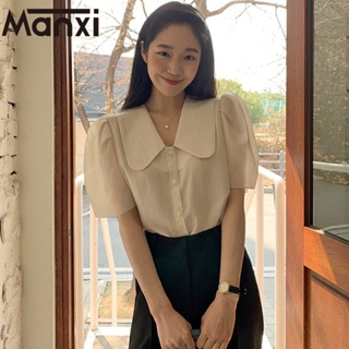 Manxi เสื้อครอป เสื้อเกาหลี แขนฟองสบู่ แขนสั้น เกาหลี A25K014