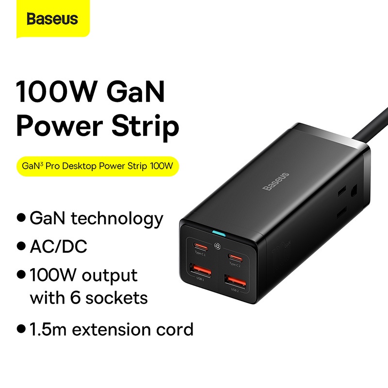 baseus-100w-gan3-pro-ที่ชาร์จเดสก์ท็อป-2ac-2u-2c-รางปลั๊กไฟ-ที่ชาร์จเร็ว-สําหรับ-iphone-14-13-12-pro-max-xiaomi-samsung-แล็ปท็อป