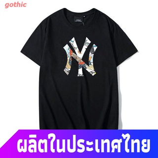 gothic เสื้อยืดผู้ชายและผู้หญิง H3s3 Branded MLB Printed NY Tshirt High-end Pure Cotton Short-sleeved Streetwear Ro_30