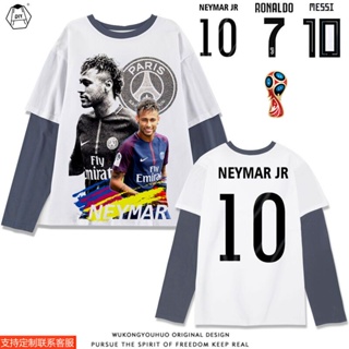 เสื้อยืดแขนยาว คอกลม พิมพ์ลาย Messi Neymar Ronaldo World Cup สําหรับผู้ชาย และผู้หญิง